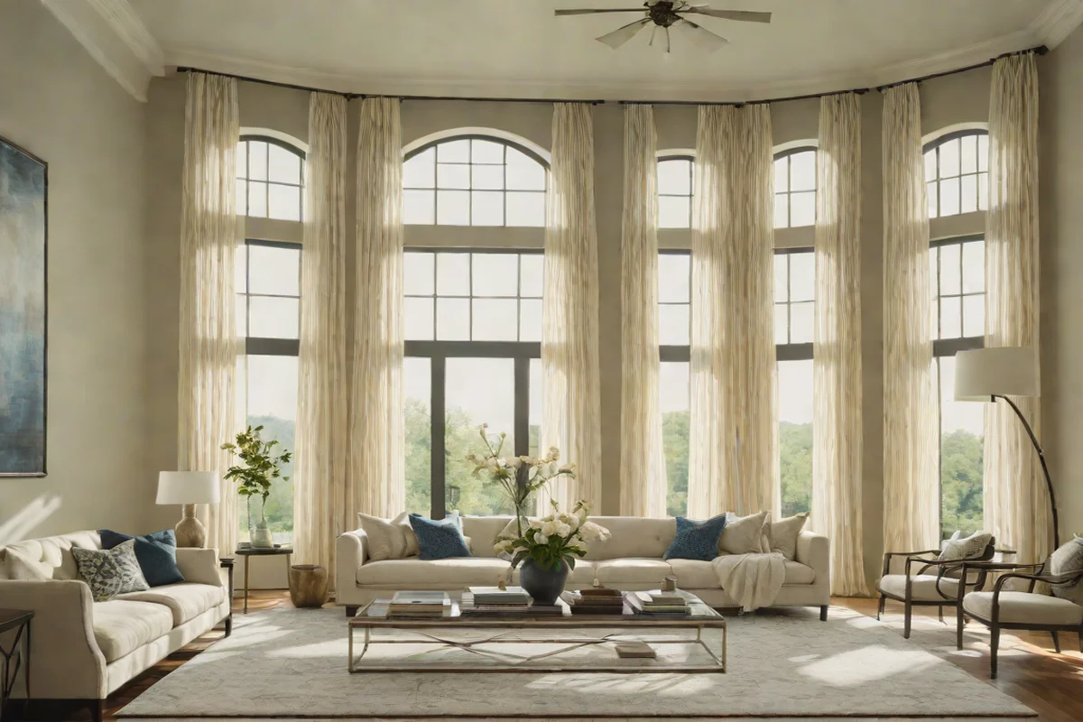 High and Wide Window Treatments - Farmhouse Living Room Ideas
