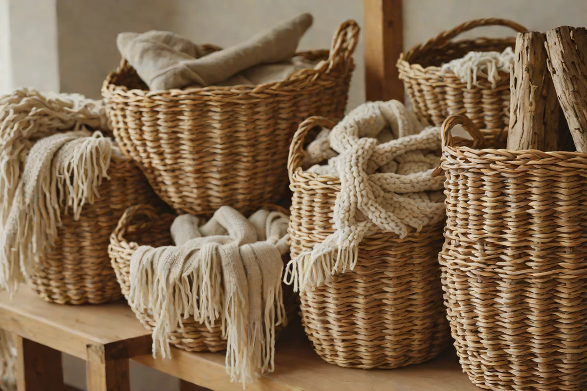 Woven Baskets for Organic Storage - Farmhouse Living Room Ideas
