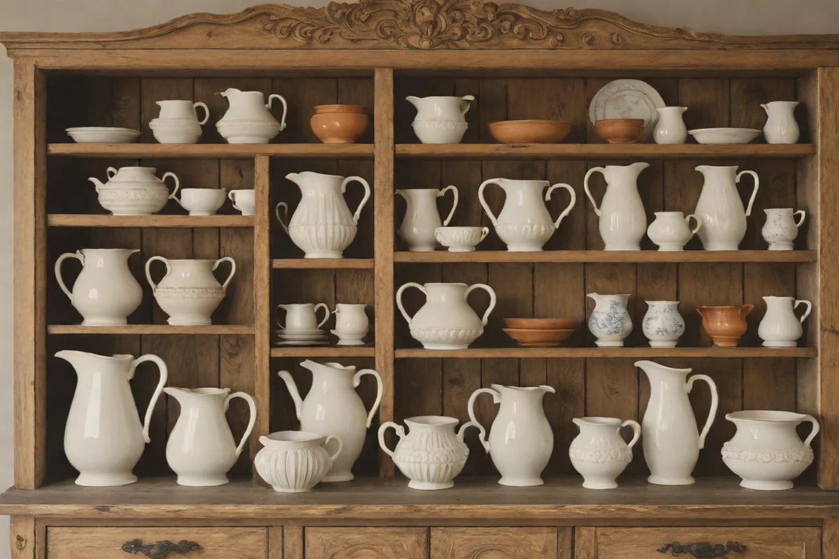 Curated Ironstone and Vintage Pottery - French Country Living Room Ideas