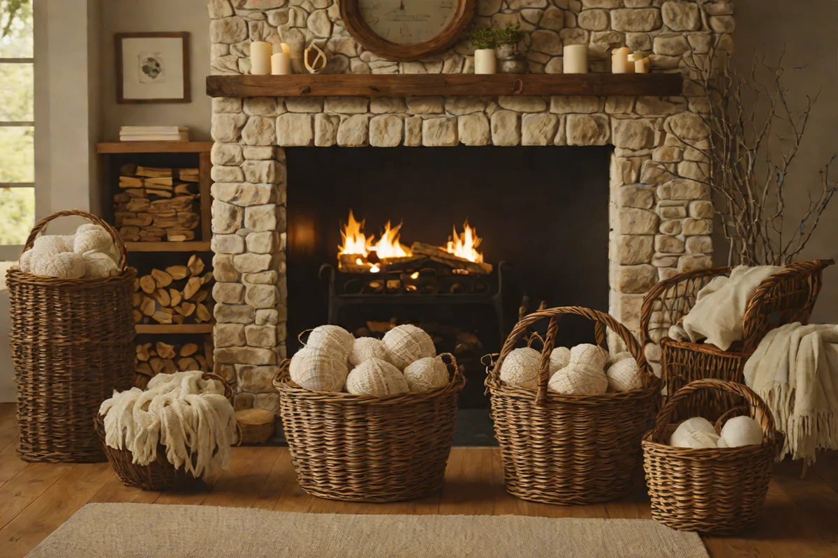 Wire Baskets for Organic Storage - French Country Living Room Ideas