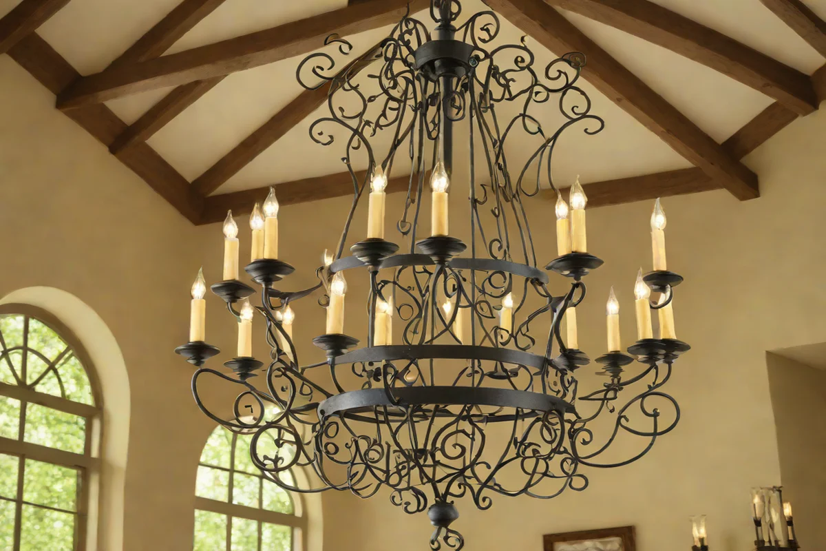 Wrought Iron Chandeliers for Architectural Rhythm - French Country Living Room Ideas