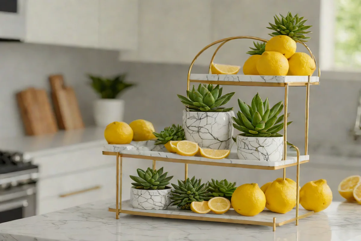 Tiered Trays for Vertical Utility - Kitchen Island Decor Ideas