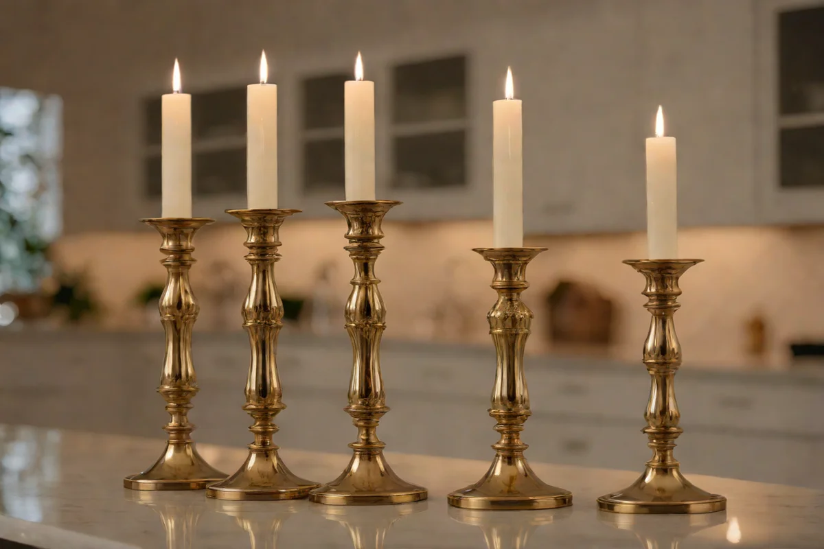 Brass Candlesticks for Evening Elegance - Kitchen Island Decor Ideas