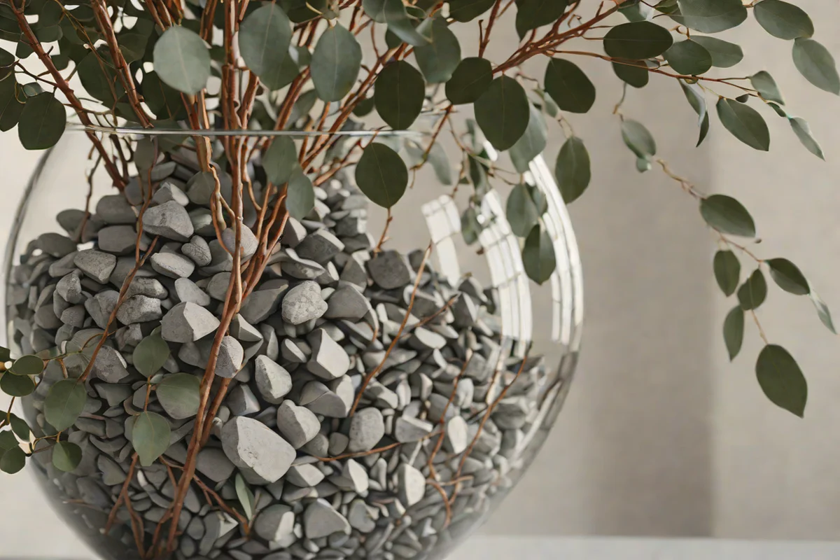 Large-Scale Glass Vases with Stones - Kitchen Island Decor Ideas