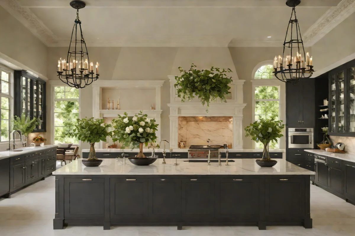 Symmetry with Twin Centerpieces - Kitchen Island Decor Ideas