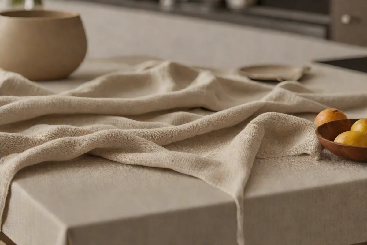 Layered Textures with Linen Runners - Kitchen Island Decor Ideas