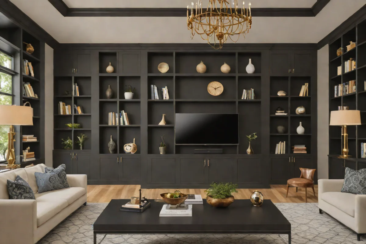 Symmetrical Bookcase Framing - Living Room TV Wall Design Ideas