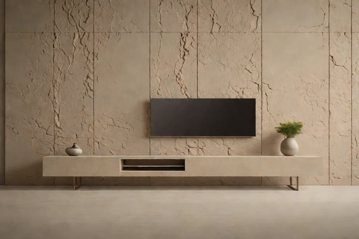 Horizontal Low-Profile Stone Plinths - Living Room TV Wall Design Ideas