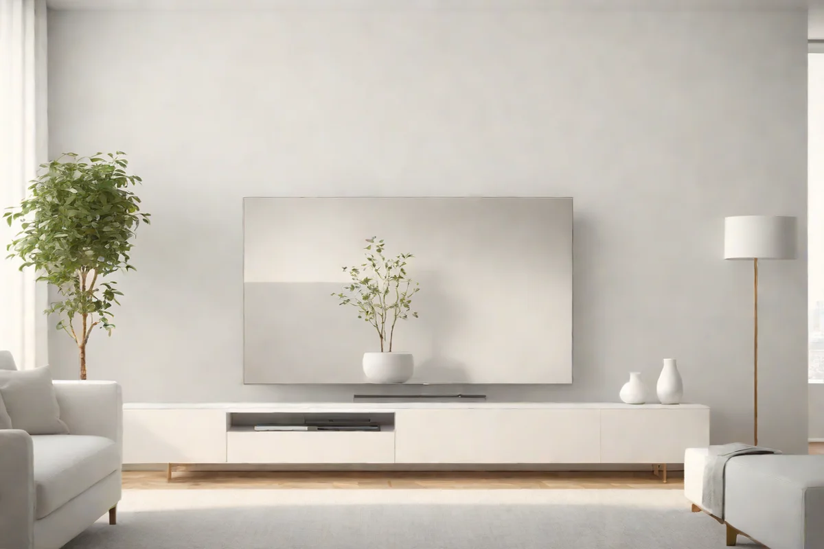 Minimalist White-on-White - Living Room TV Wall Design Ideas