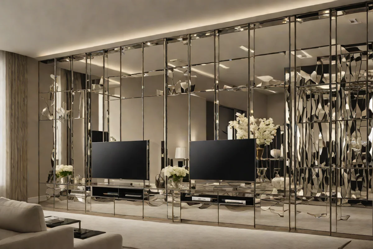 Mirrored Background Details - Living Room TV Wall Design Ideas