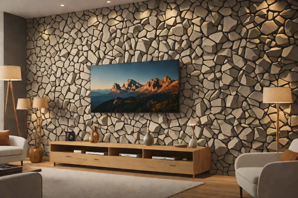 Stone-Textured 3D Wall Panels - Living Room TV Wall Design Ideas