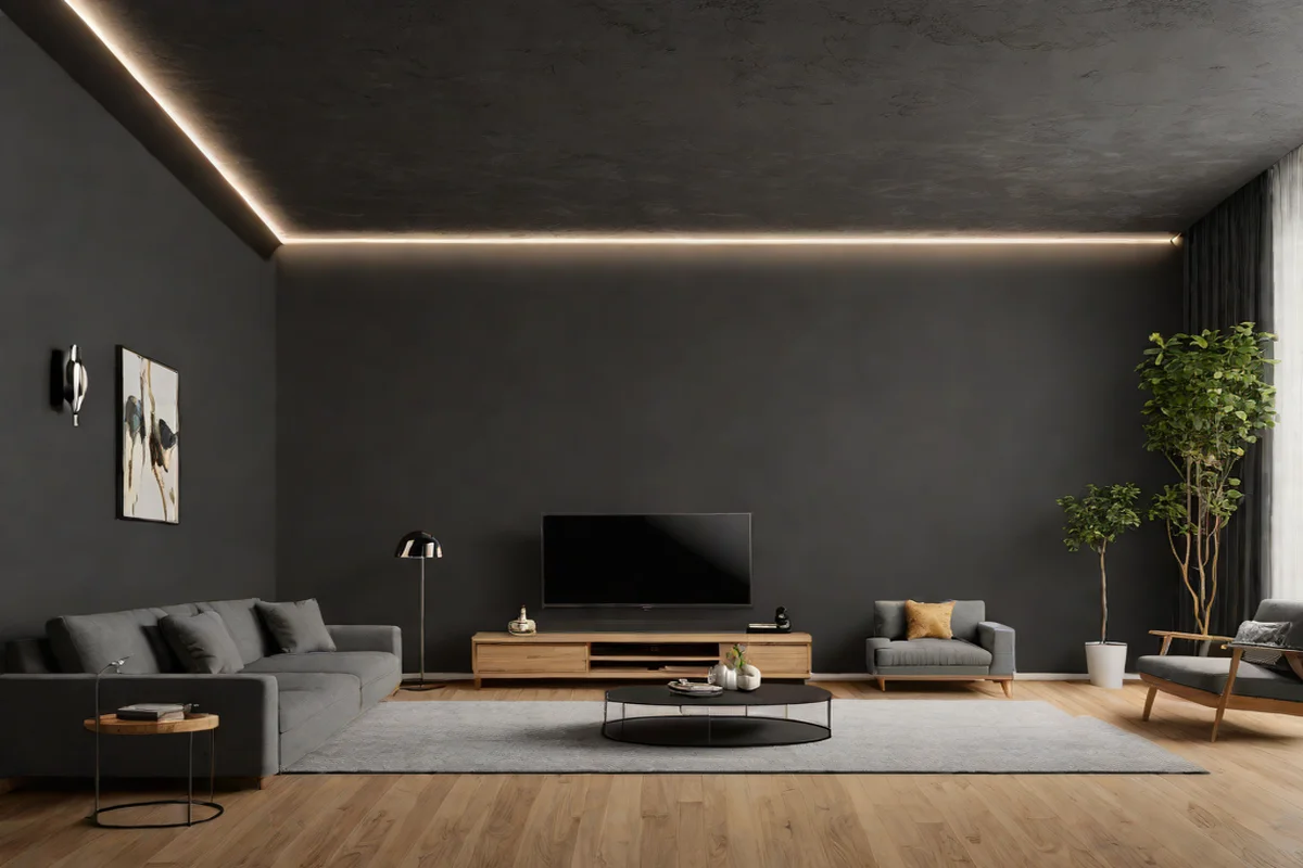 Dark Charcoal Accent Walls - Living Room TV Wall Design Ideas