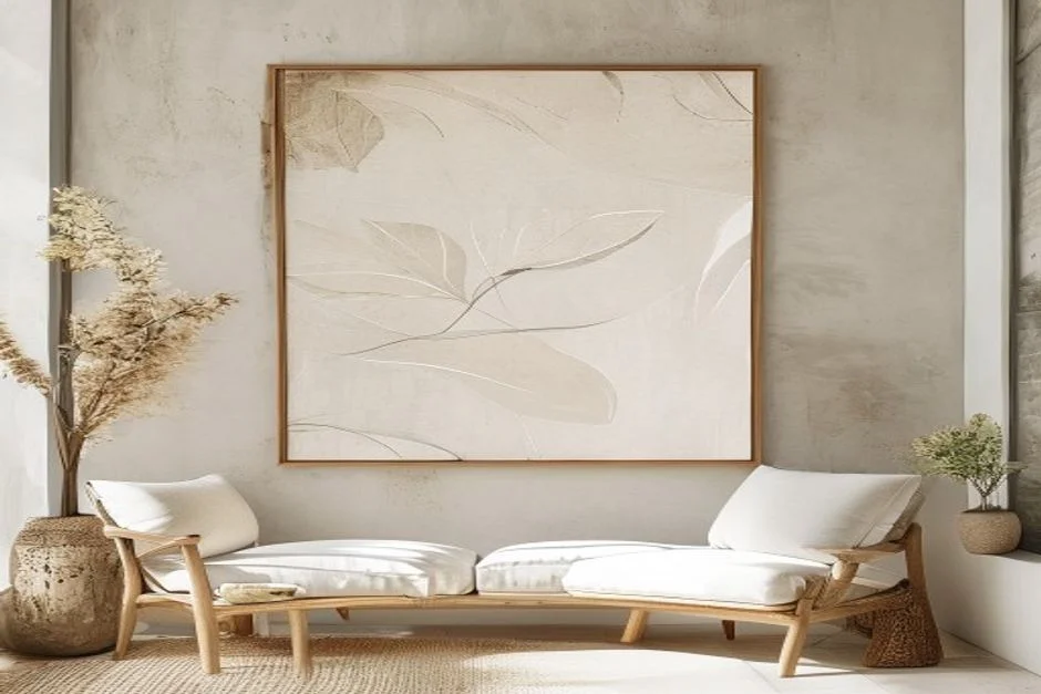 Minimalist, Nature-Led Wall Art - Modern Japandi Living Room Designs