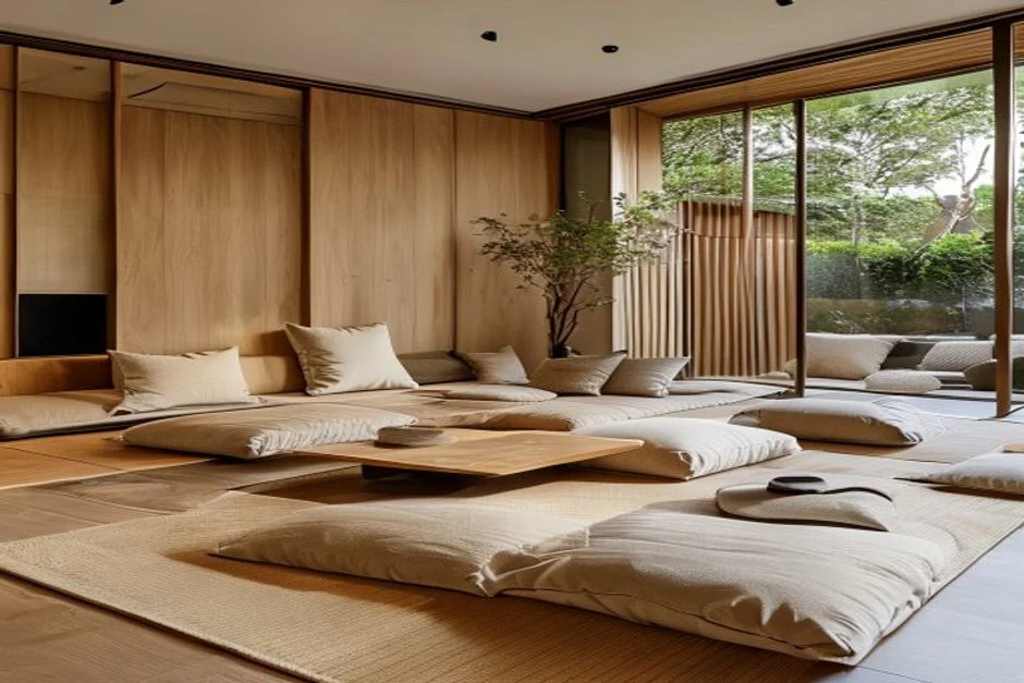 Integrated Floor Seating (Zabuton Cushions) - Modern Japandi Living Room Designs
