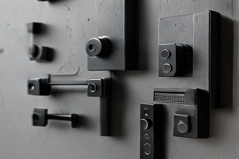 Matte Black Hardware Rhythm - Modern Japandi Living Room Designs