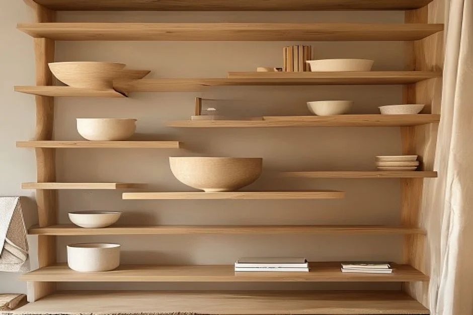 Minimalist Shelving (The 50/50 Rule) - Modern Japandi Living Room Designs