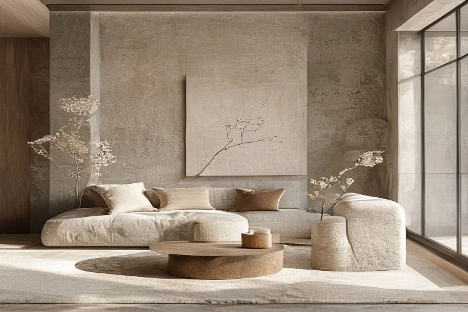 A Palette of Muted, Earthy Neutrals - Modern Japandi Living Room Designs
