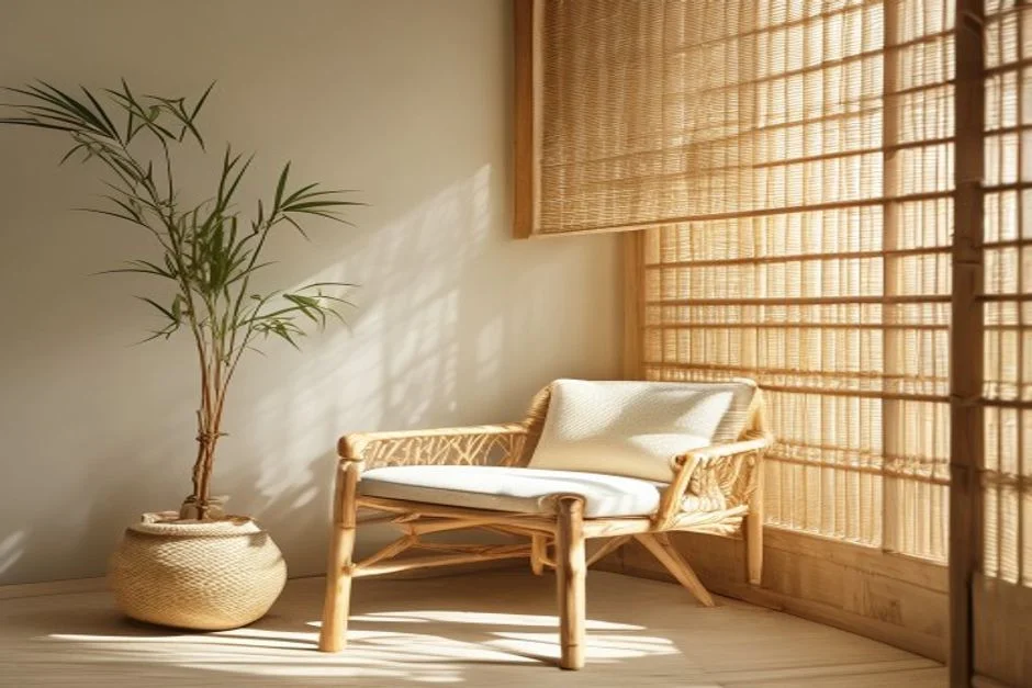 Use Bamboo and Cane Accents - Modern Japandi Living Room Designs