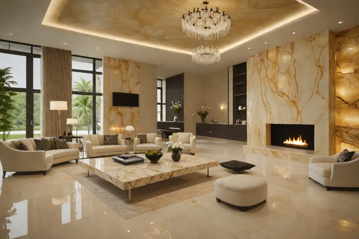 Natural Stone: Travertine and Onyx Dominance - Modern Living Room Design Ideas