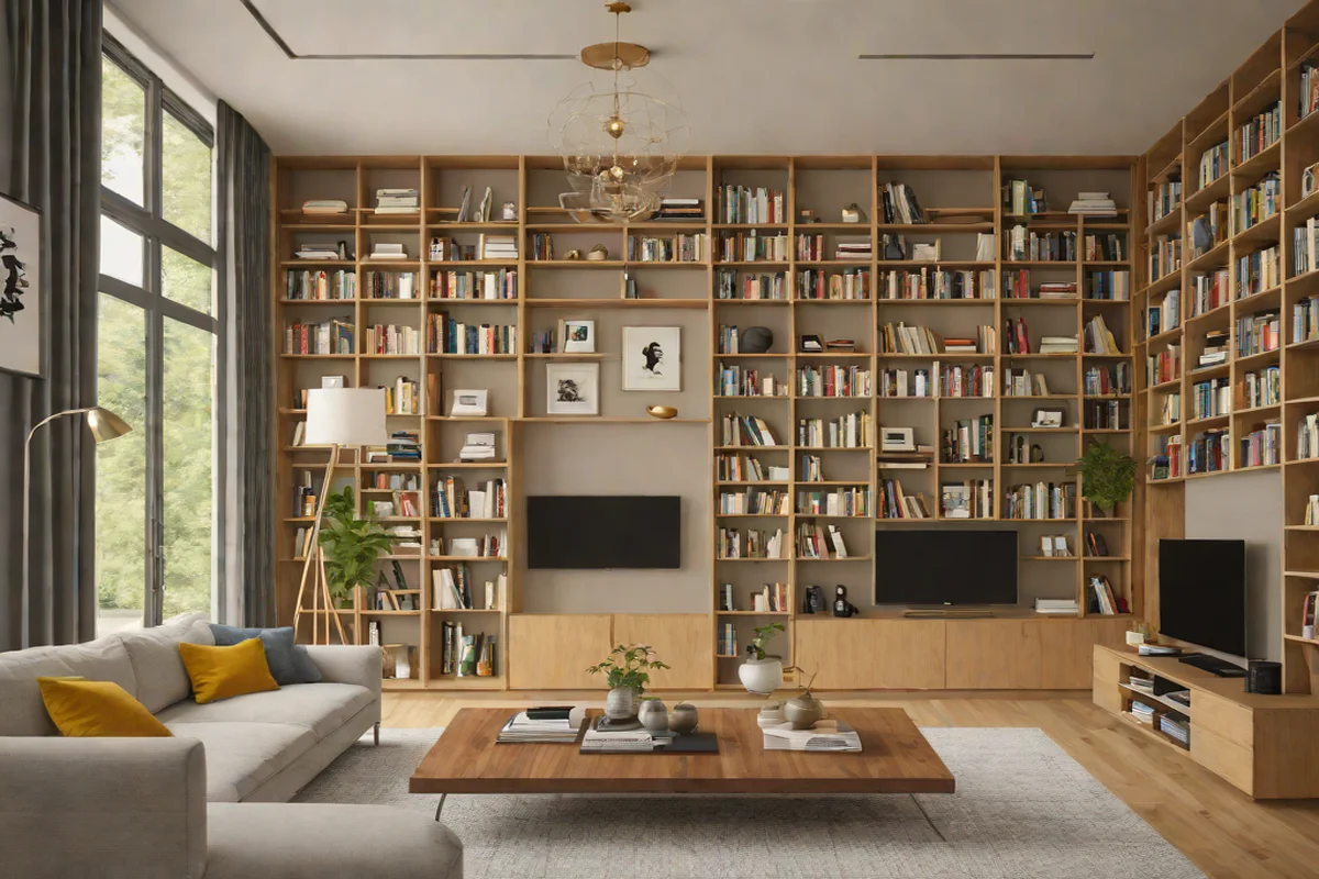 Maximize Verticality via Floor-to-Ceiling Shelves - Small Living Room Layout