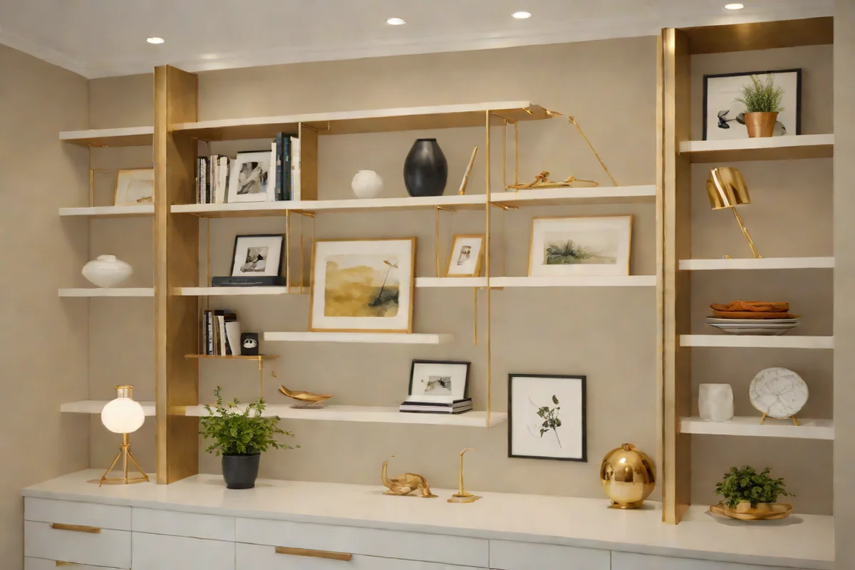 Brass Picture Lights for Open Shelves - White Kitchen Design Ideas