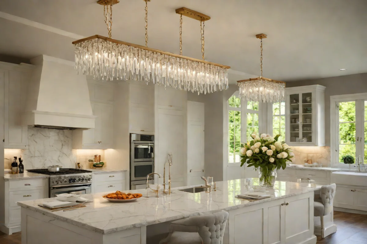 Glass Chandeliers for Parisian Sparkle - White Kitchen Design Ideas