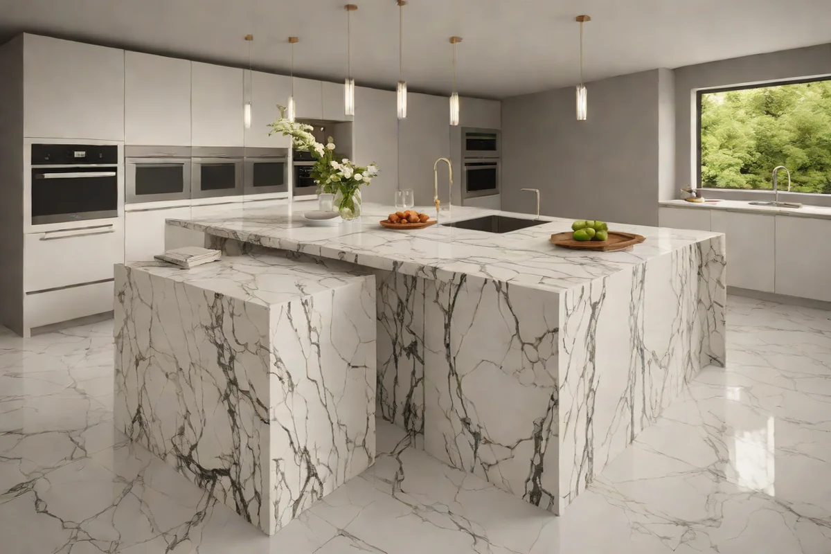 The Waterfall Marble Island Anchor - White Kitchen Design Ideas