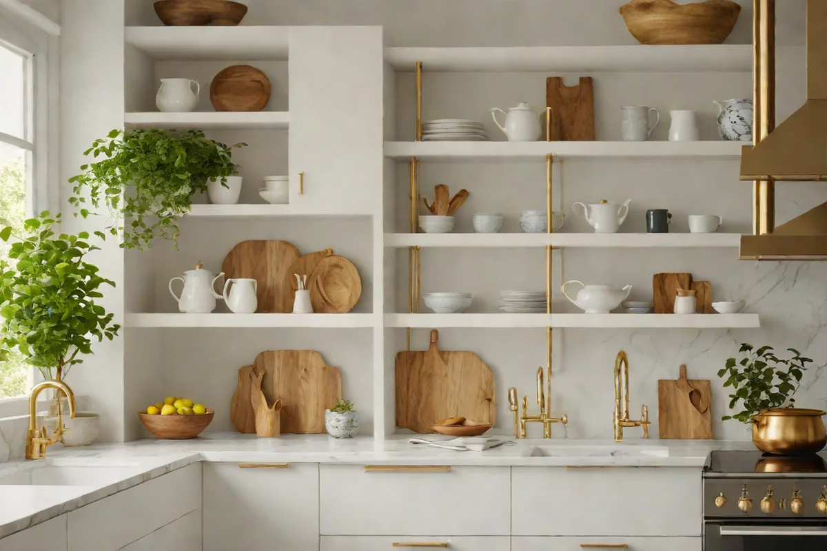 Open Shelving with Polished Brackets - White Kitchen Design Ideas