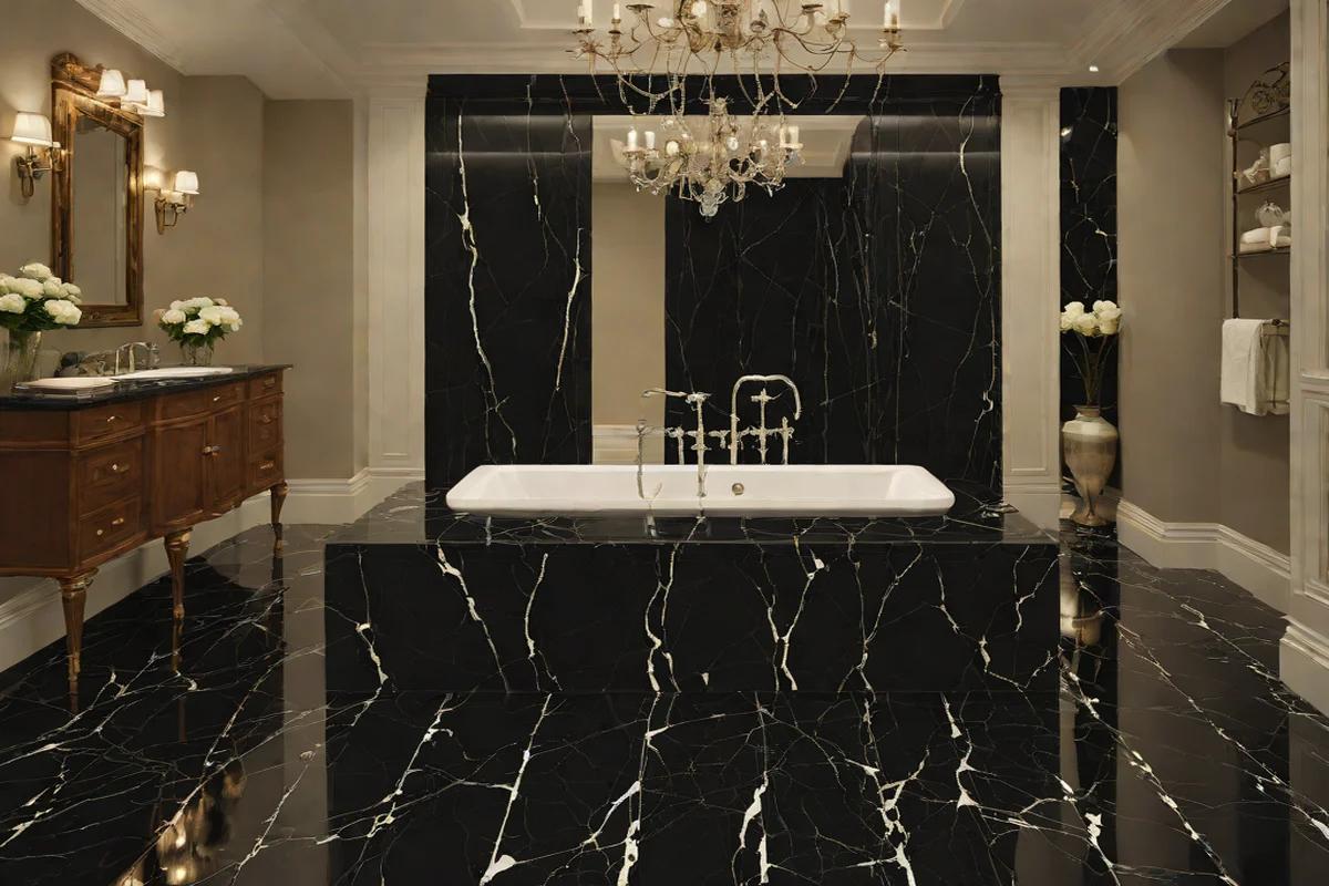 High-Gloss Nero Marquina Marble - Bathroom Floor Tile Ideas