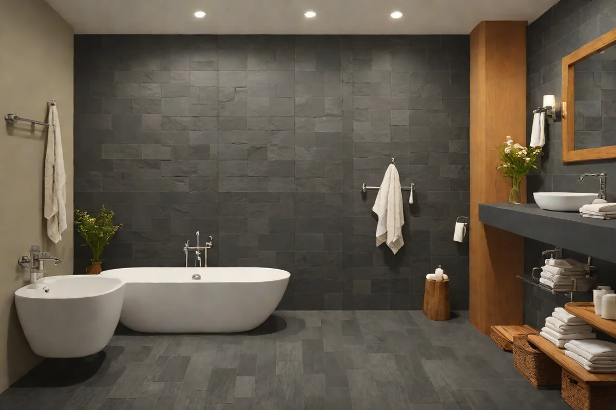 Natural Charcoal Slate Planks - Bathroom Floor Tile Ideas