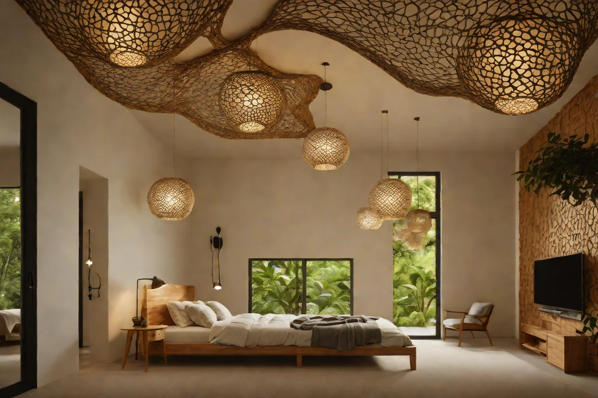 Rattan Wave Pendants for Linear Shadow Play - Bedroom Lighting Ideas