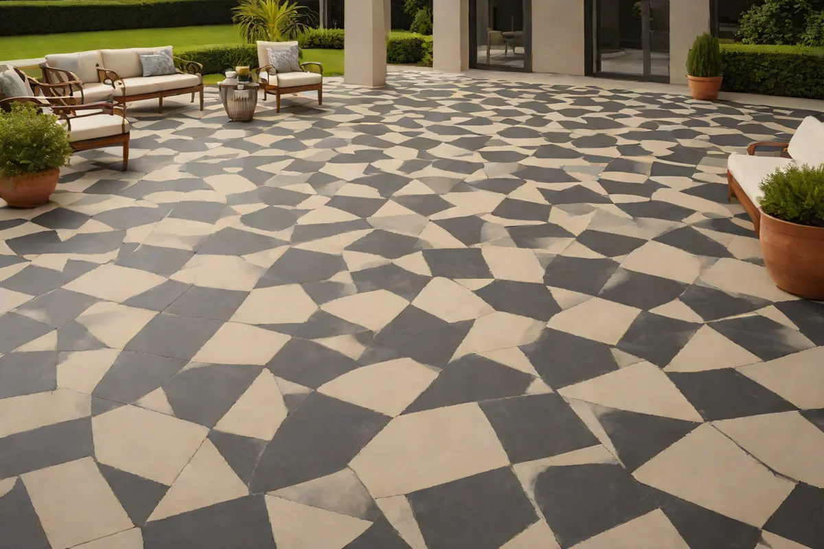 Geometric Stenciling for an Artisanal Floor: - Concrete Slab Patio Makeover Ideas