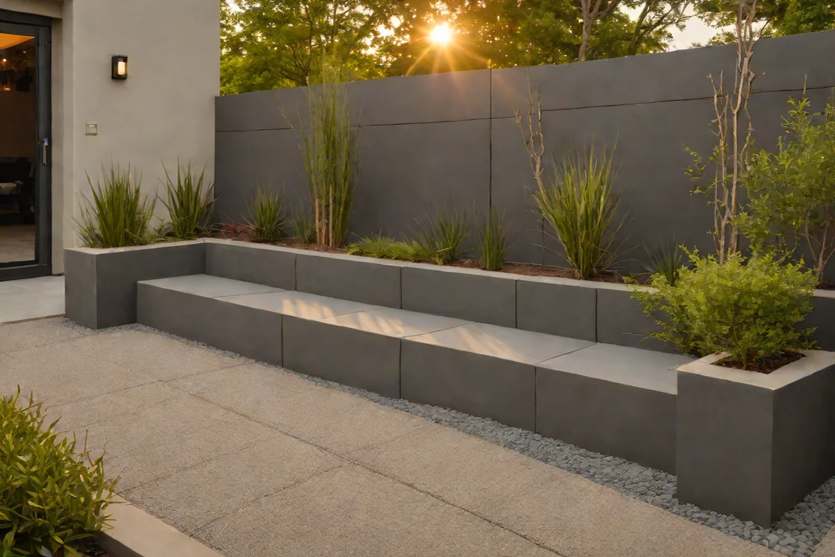 Built-in Cinder Block Seating: - Concrete Slab Patio Makeover Ideas