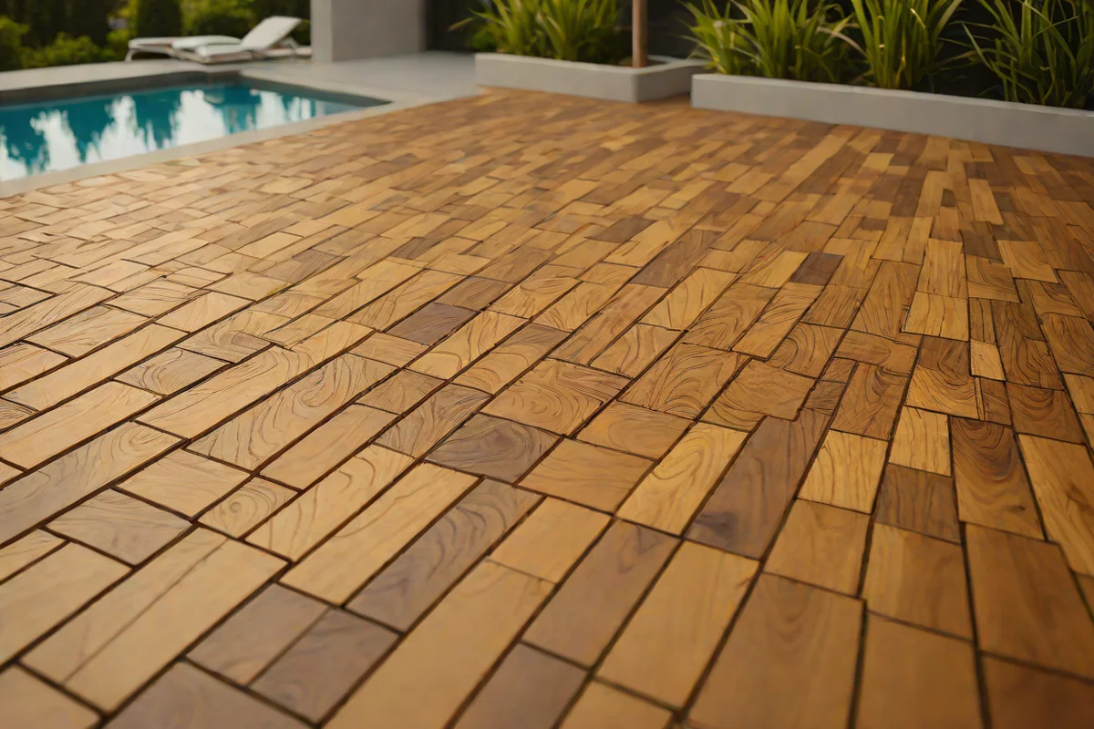 Interlocking Wood Deck Tiles for Organic Warmth: - Concrete Slab Patio Makeover Ideas
