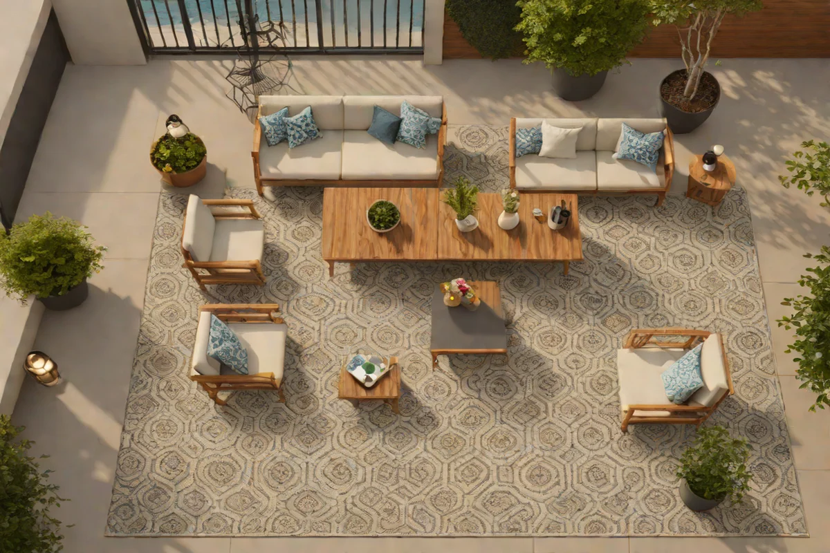 The Layered Outdoor Rug Strategy: - Concrete Slab Patio Makeover Ideas