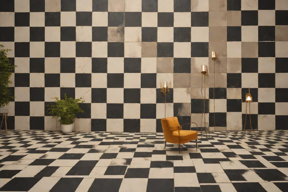 Checkered Pattern Painting for Parisian Glamour: - Concrete Slab Patio Makeover Ideas