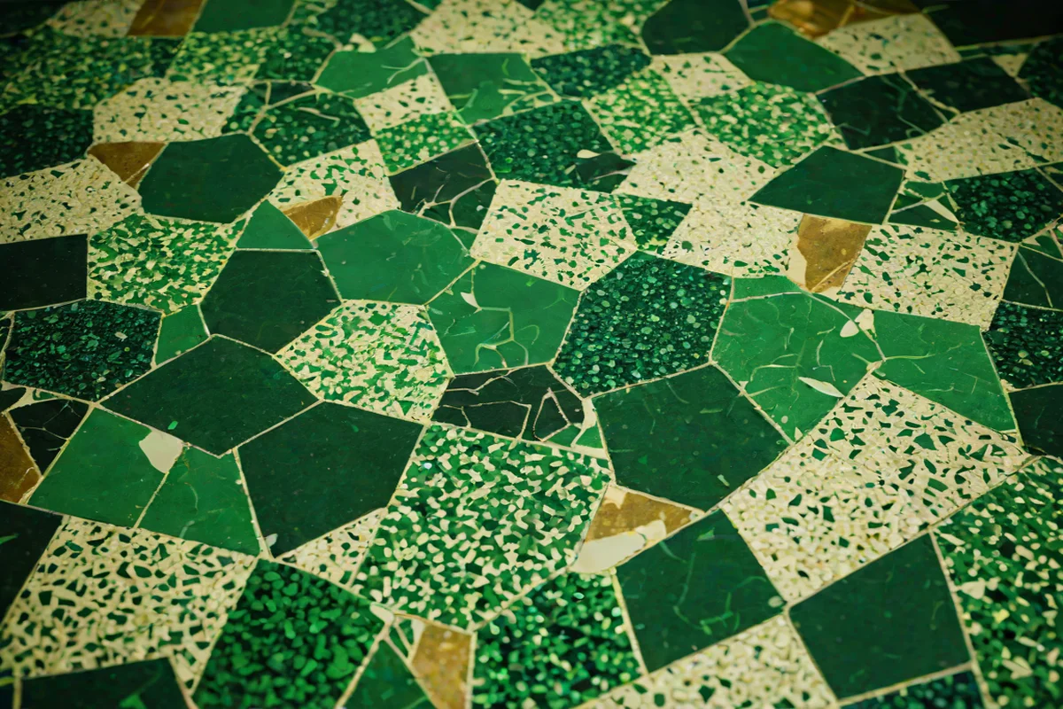 Emerald-Flecked Terrazzo Masterpieces - Dining Room Floor Tiles