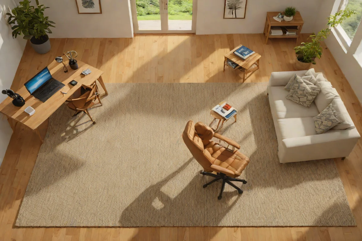 Sectional Zoning with Heavy Texture Rugs - Home Office in Your Living Room