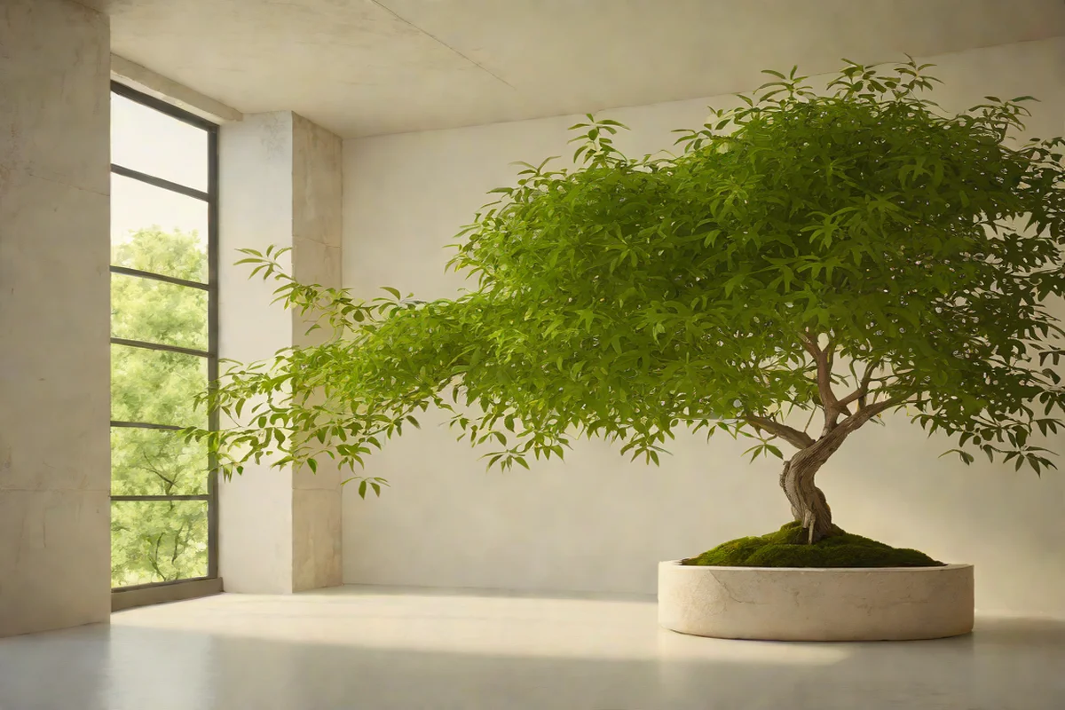 Restricted Biophilic Curation via Single Statement Plants - Japandi Interior Design Ideas