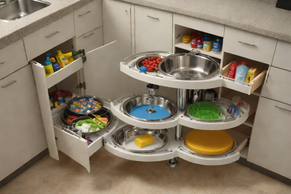 Lazy Susan Rotating Carousels for Corner Access - Under-Sink Storage Ideas