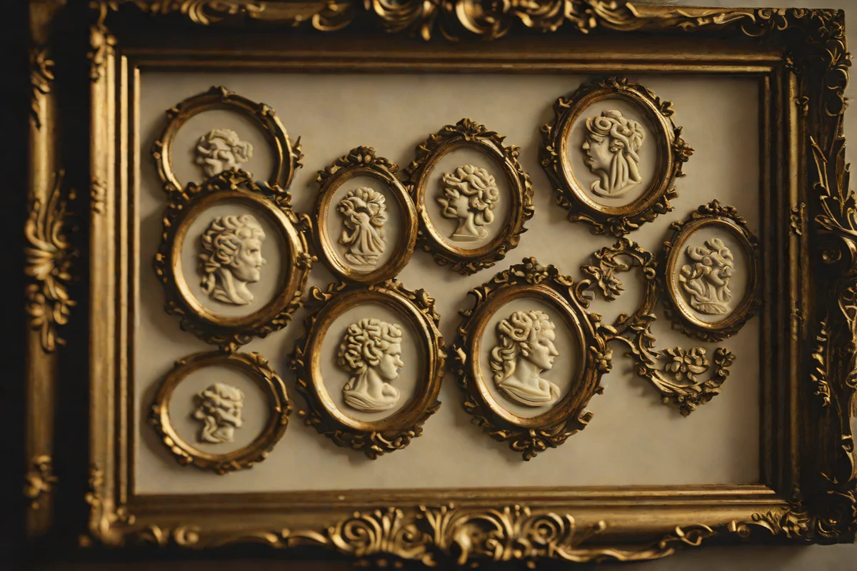 Antique Brass Vintage Intaglio Clusters Antique Brass Vintage Intaglio Clusters - Artwork Placement Ideas Above the Bed