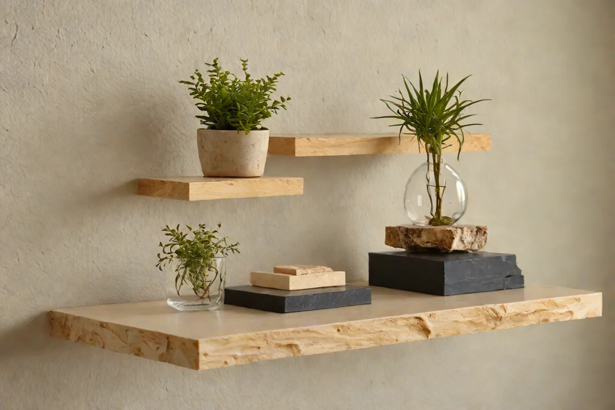 Monolithic Travertine Floating Display Blocks Monolithic Travertine Floating Display Blocks - Artwork Placement Ideas Above the Bed