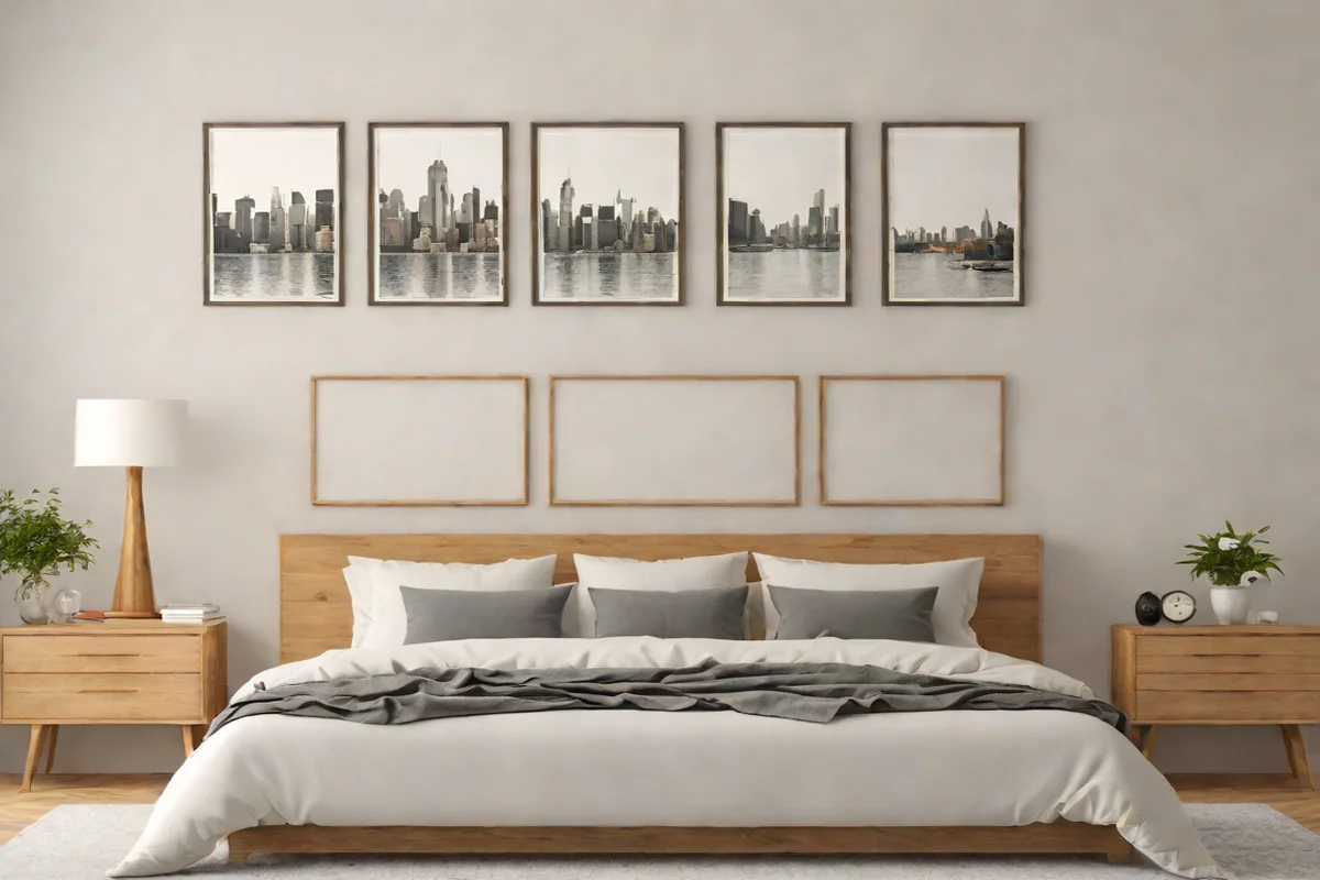 The Symmetrical Triptych Linear Grid The Symmetrical Triptych Linear Grid - Artwork Placement Ideas Above the Bed