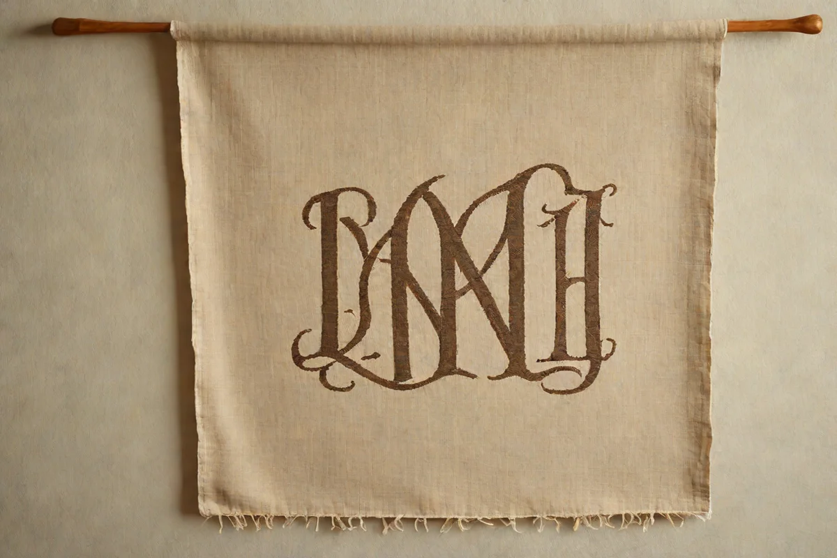 Custom Monogrammed Linen Banner Hangings Custom Monogrammed Linen Banner Hangings - Artwork Placement Ideas Above the Bed