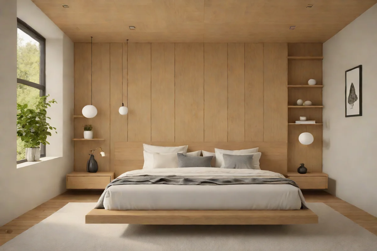 Symmetrical Axial Flanking with Floating Box Shelves Symmetrical Axial Flanking with Floating Box Shelves - Artwork Placement Ideas Above the Bed