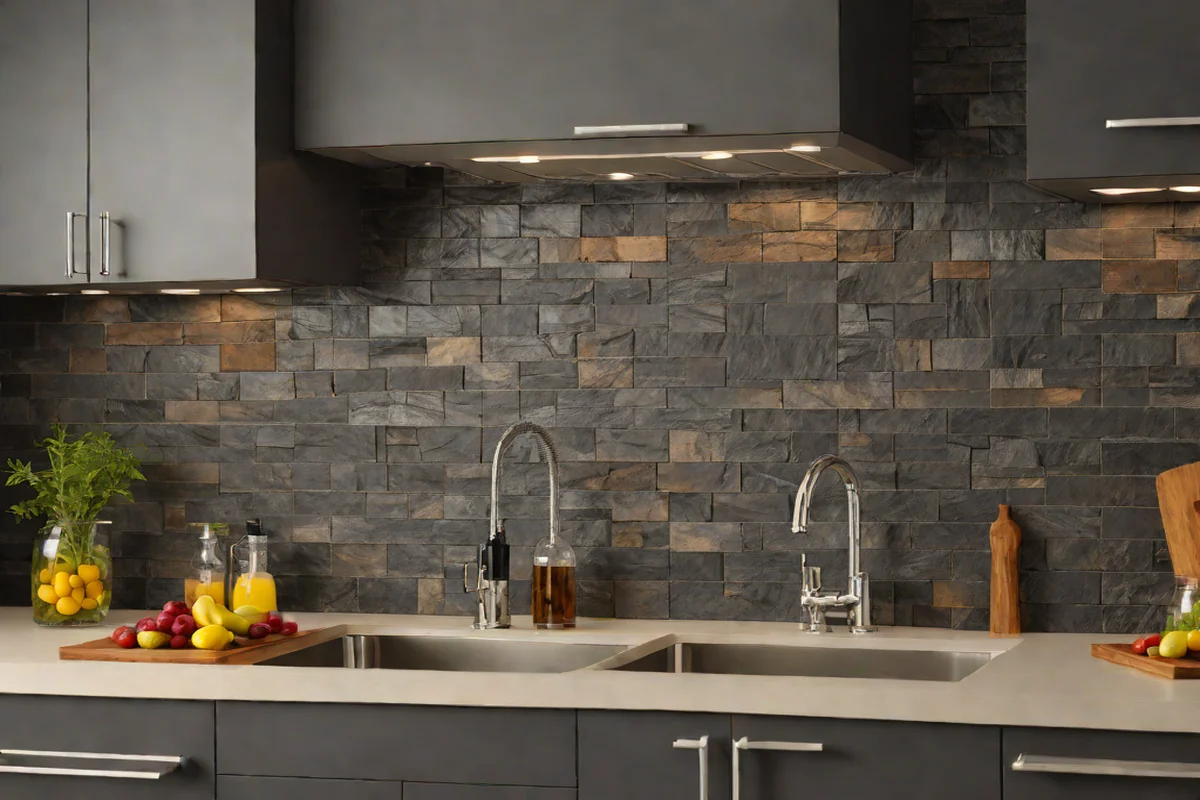 Industrial Cleft-Face Charcoal Slate Tiles - Backsplash Ideas for White Kitchens