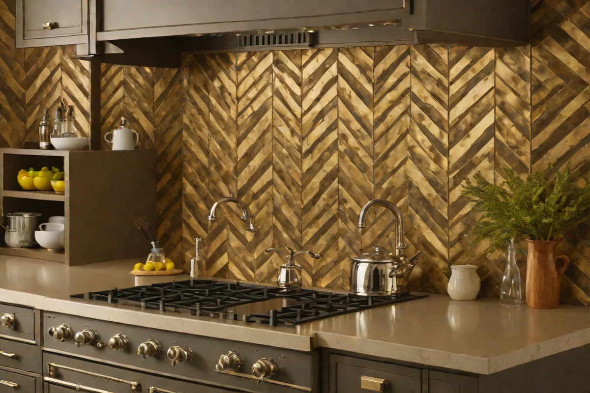 Antique Brass Patina Chevron Sheets - Backsplash Ideas for White Kitchens