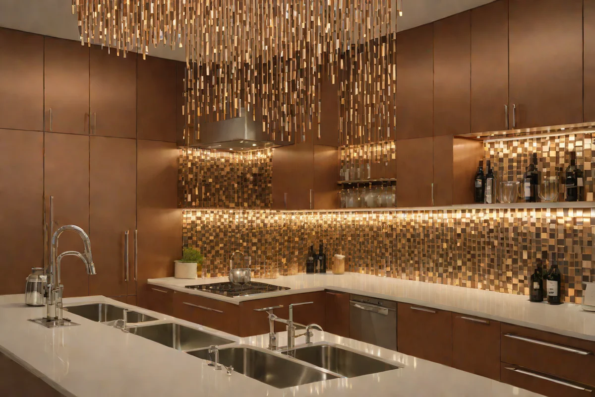 Clear Glass-Inlaid Copper Mosaic Matrices - Backsplash Ideas for White Kitchens