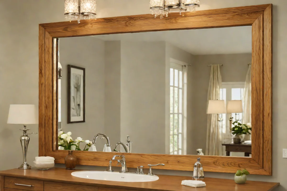 High-Gloss Marine Varnish Frame Mirror Borders - Bathroom Decor Ideas on a Tiny Budget