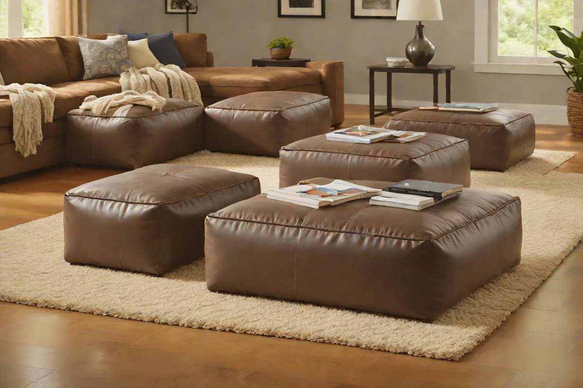 Low-Profile Modular Leather Floor Poufs - Bathroom Decor Ideas on a Tiny Budget